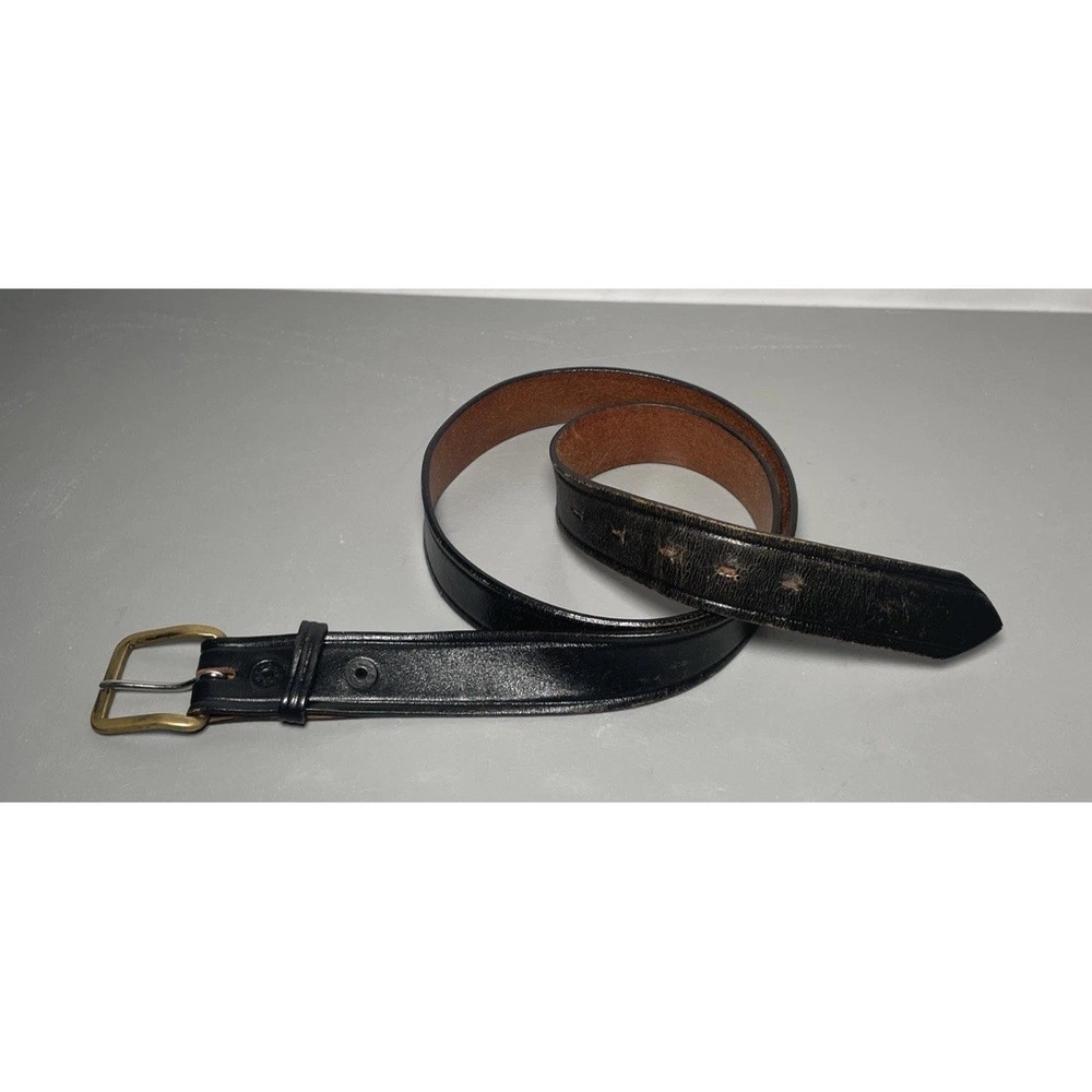 Vintage Don Hume‎ Black Distress Leather Belt Men's Size 42 Solid Brass Made USA